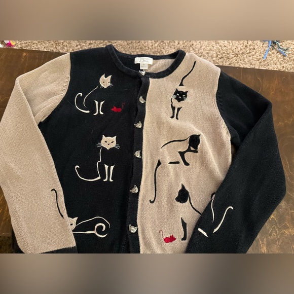 Christopher & Banks Other - Vintage 2003 Christopher & Banks Cat Sweater Cardigan Ramie Cotton Embroidered